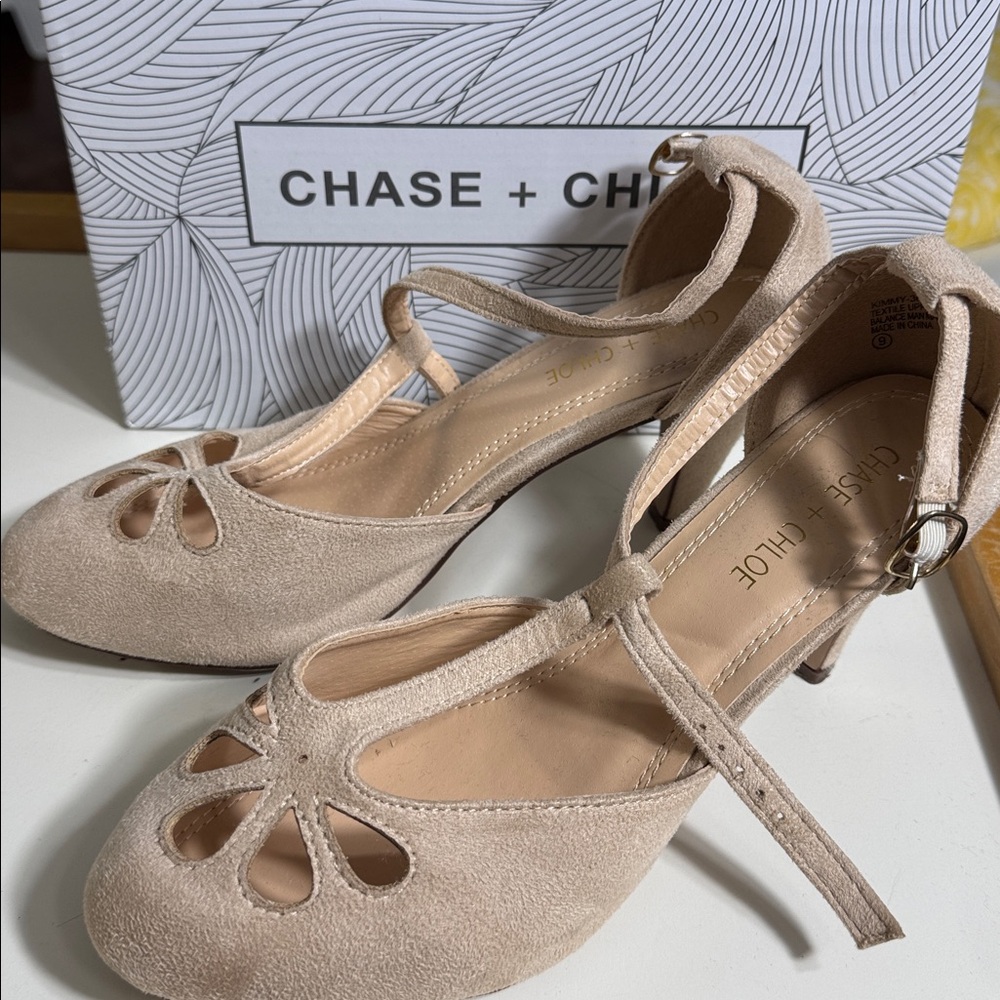Chase + Chloe Blush Beige Suede Heels - Picture 2 of 5